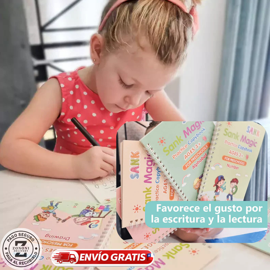 📚 Set 4 Cuadernos Mágicos Montessori+ 🎁REGALO| La Forma Más Divertida de Mejorar la Escritura ✍️
