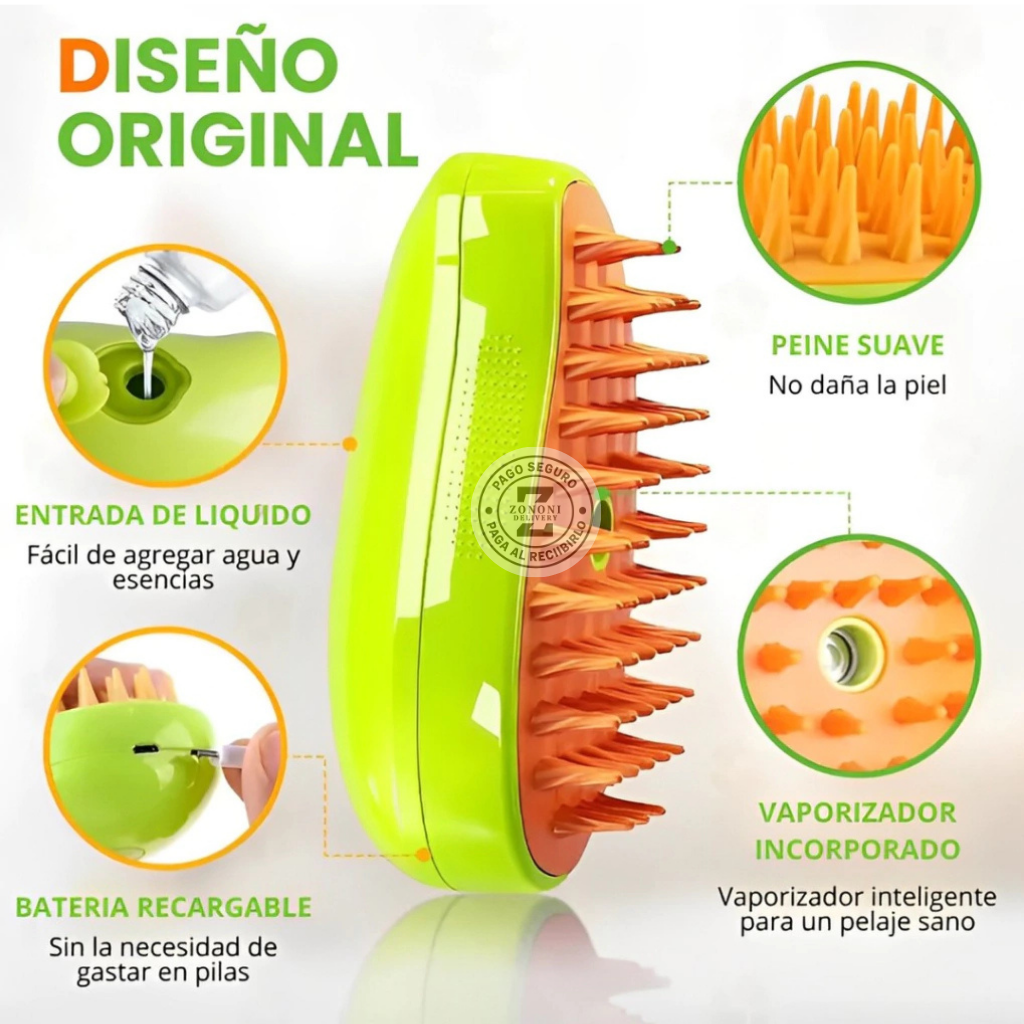 ¡Adiós al pelo de tu mascota! 🐶 Cepillo Vapor 3 en 1 + Guante Quita Pelos