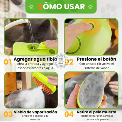 ¡Adiós al pelo de tu mascota! 🐶 Cepillo Vapor 3 en 1 + Guante Quita Pelos