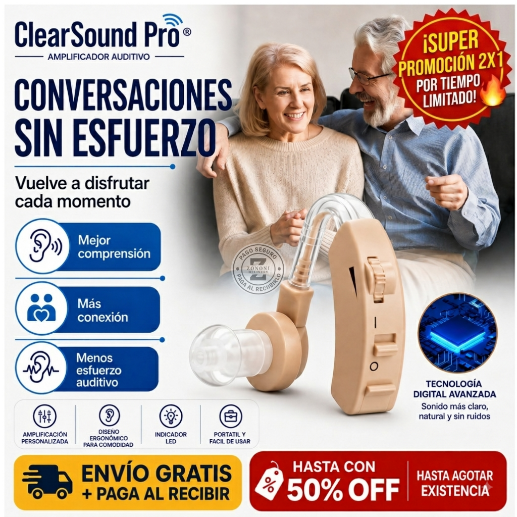 ClearSound Pro® | Amplificador Auditivo Discreto (Pack 2x1)