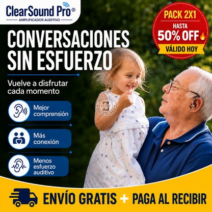 ClearSound Pro® | Amplificador Auditivo Discreto (Pack 2x1)