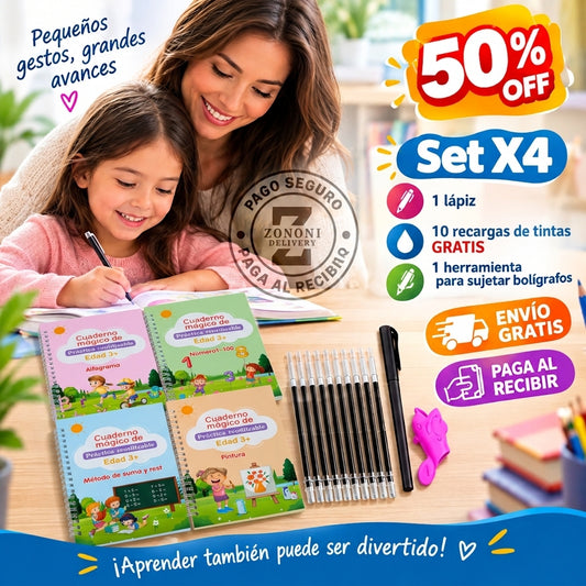 MagicWrite™ - Cuadernos Mágicos Reutilizables Montessori (Set x4)